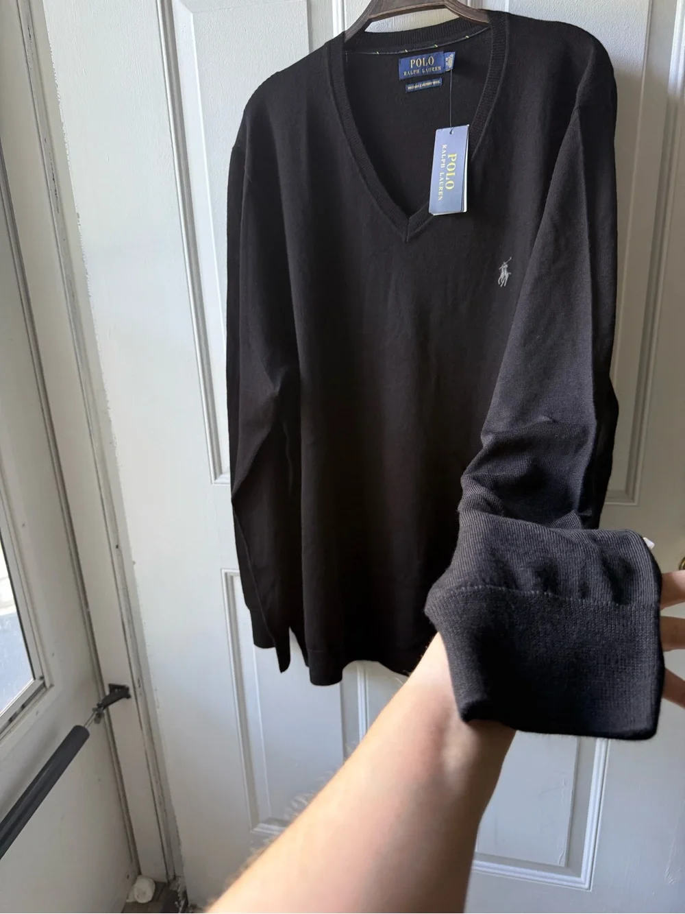Men’s Polo Ralph Lauren 3XLT Black Merino Wool V Neck Sweater NWT